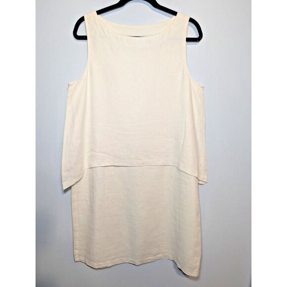 J. Jill Dresses & Skirts - J. Jill Linen White Shift Dress Sleeveless Midi Size MED Layered Coastal Resort
